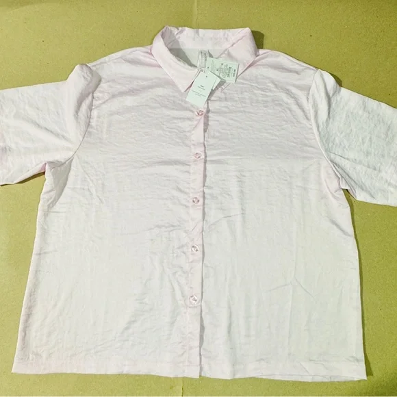 Satin Short Sleeve Notch Collar Top and Shorts Pajama Set - Auden Pink XL 369 - Picture 6 of 8